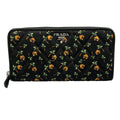 Prada Wallet Black Orange Green Zip Around Palm Tree Pattern Leather