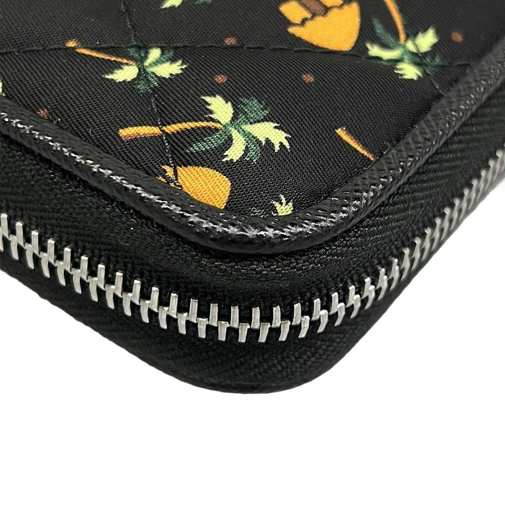 Prada Wallet Black Orange Green Zip Around Palm Tree Pattern Leather — view 6