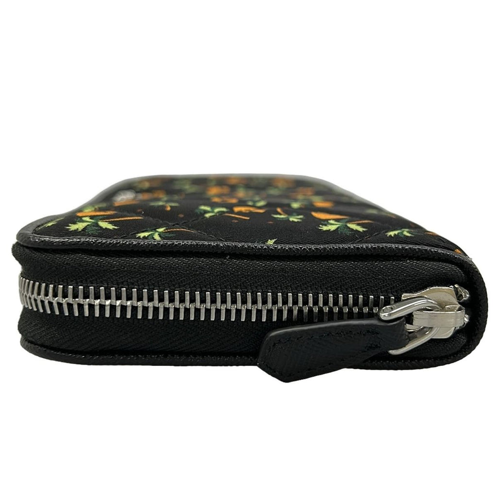 Prada Wallet Black Orange Green Zip Around Palm Tree Pattern Leather — view 9