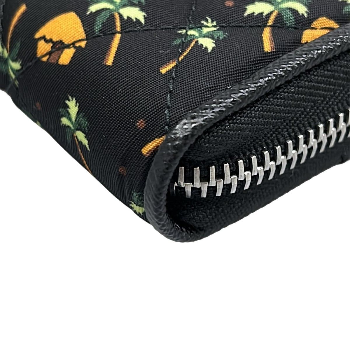 Prada Wallet Black Orange Green Zip Around Palm Tree Pattern Leather — view 7