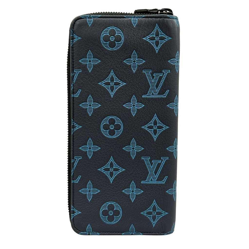 Louis Vuitton Wallet Monogram Shadow Zippy Vertical Blue Navy Ribbon Leather — view 2