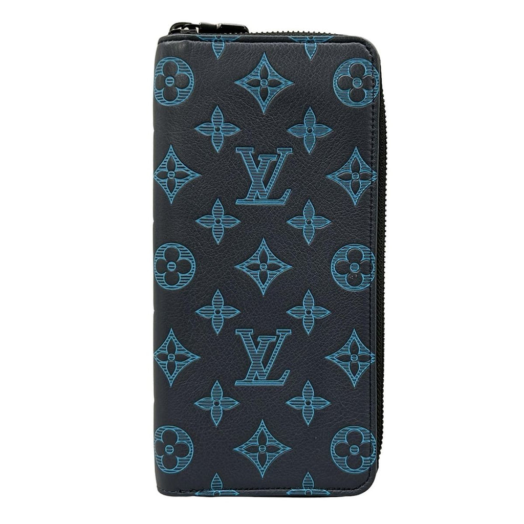 Louis Vuitton Wallet Monogram Shadow Zippy Vertical Blue Navy Ribbon Leather
