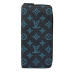 Louis Vuitton Wallet Monogram Shadow Zippy Vertical Blue Navy Ribbon Leather