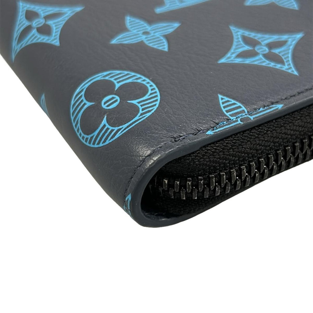 Louis Vuitton Wallet Monogram Shadow Zippy Vertical Blue Navy Ribbon Leather — view 6