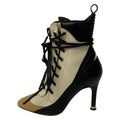 Louis Vuitton Short Boots 36 Beige Black Light Brown Lace Up Zip Up Leather