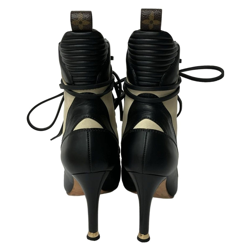 Louis Vuitton Short Boots 36 Beige Black Light Brown Lace Up Zip Up Leather — view 3