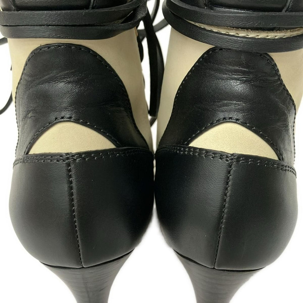 Louis Vuitton Short Boots 36 Beige Black Light Brown Lace Up Zip Up Leather — view 9