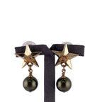 Chanel CC Logo Star Pearl Earrings Gold — view 3