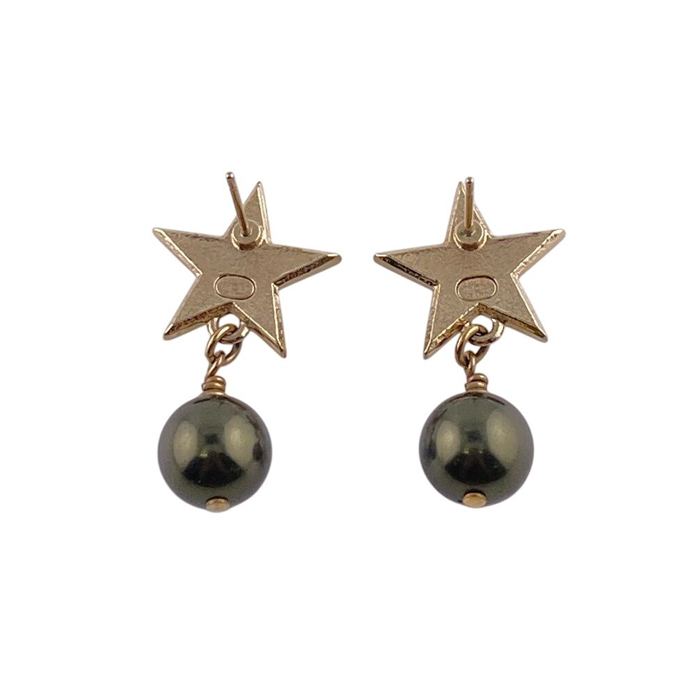 Chanel CC Logo Star Pearl Earrings Gold