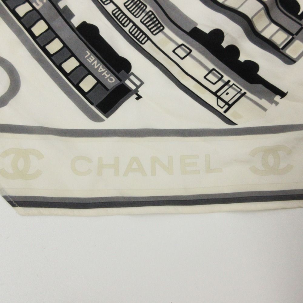 Chanel Scarf CC Logo Silk Train Off White Gray — view 3