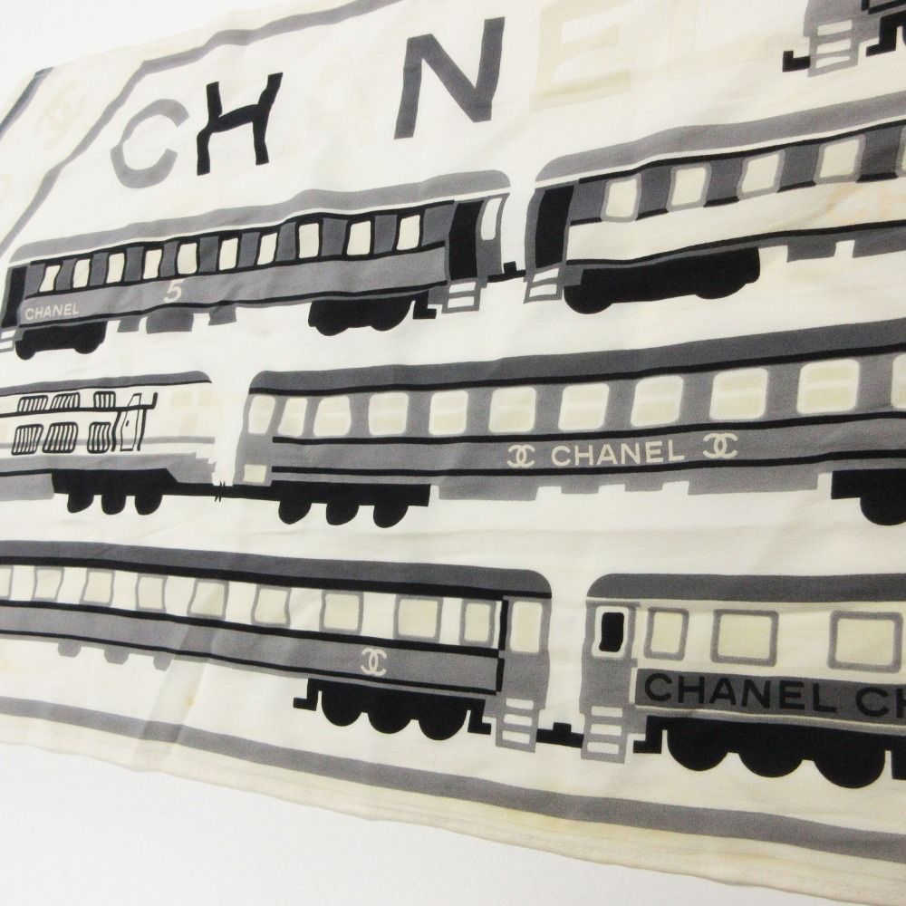 Chanel Scarf CC Logo Silk Train Off White Gray — view 4