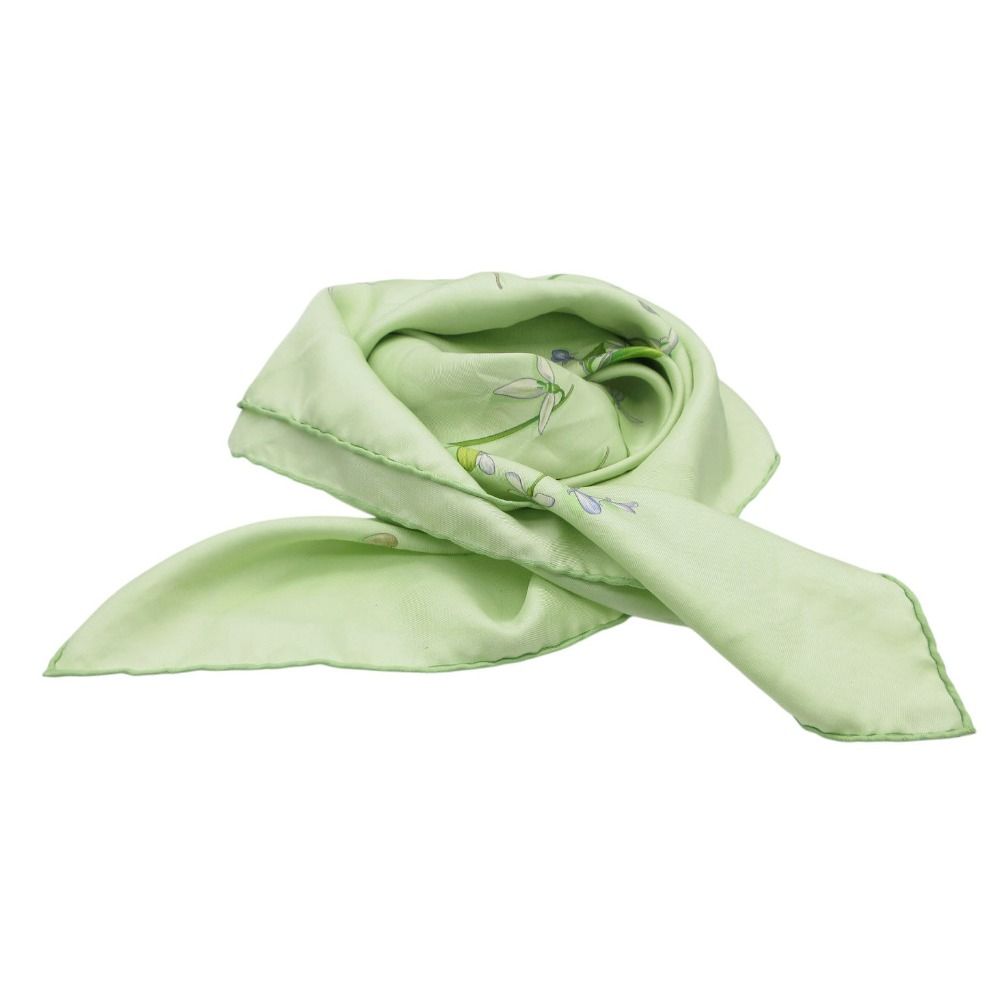 Hermes Scarf Carre 90 Silk Fleur Et Plume Floral Feather Green — view 8