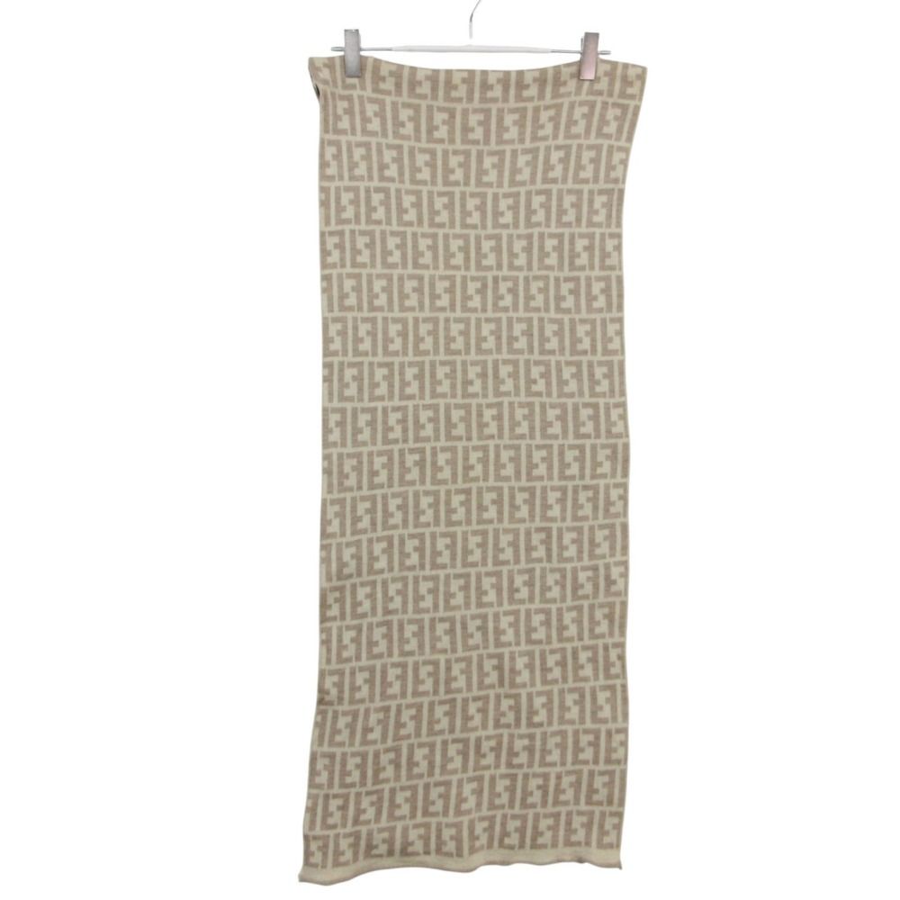 Fendi Scarf Zucca Pattern Wool Large Shawl 50 Beige — view 3