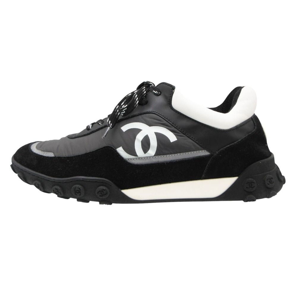 Chanel Sneakers CC Logo Hybrid Shoes Nylon Leather Black