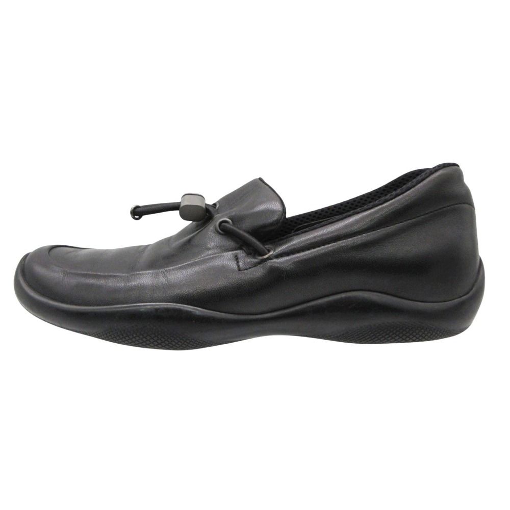Prada Sports Loafers Leather Slip on with Drawcord Archive Shoes Black — view 2