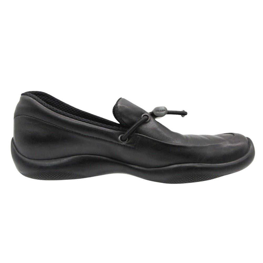 Prada Sports Loafers Leather Slip on with Drawcord Archive Shoes Black — view 3