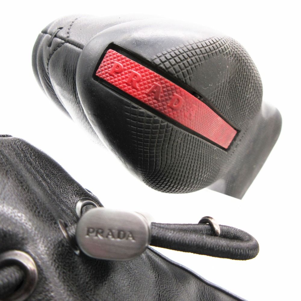 Prada Sports Loafers Leather Slip on with Drawcord Archive Shoes Black — view 8