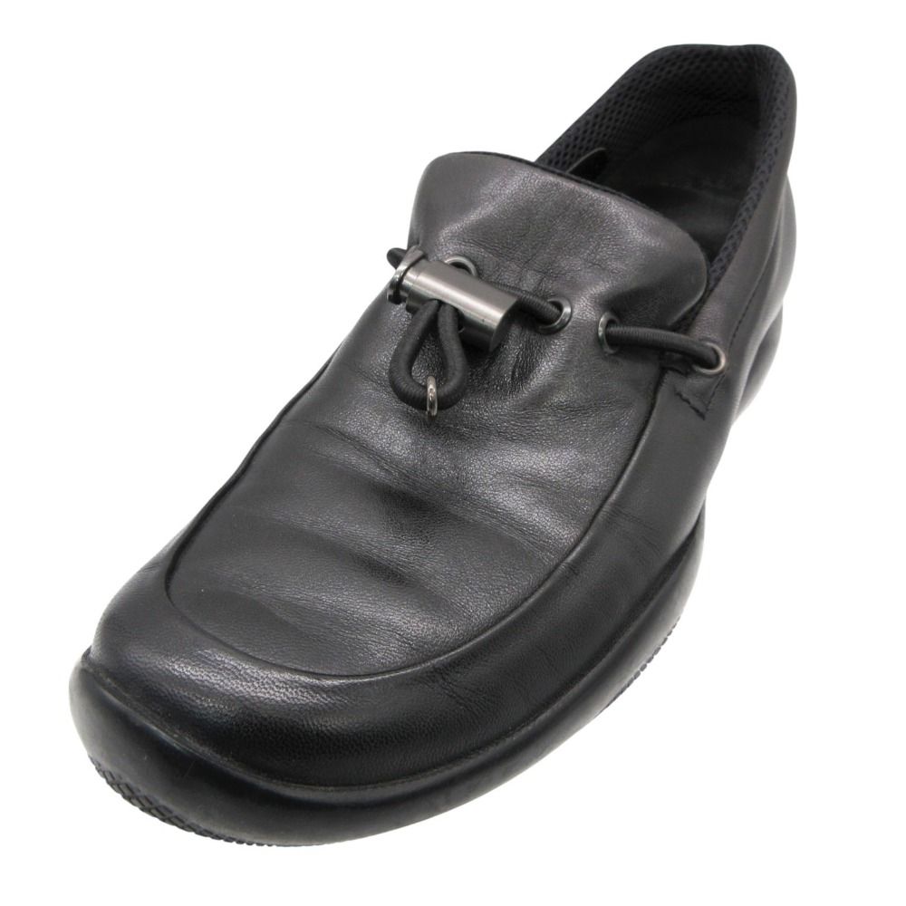 Prada Sports Loafers Leather Slip on with Drawcord Archive Shoes Black