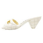Chanel Mules Quilted Lambskin Leather Sandals CC Gold CC Logo Shoes White — view 2
