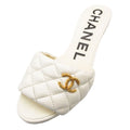 Chanel Mules Quilted Lambskin Leather Sandals CC Gold CC Logo Shoes White