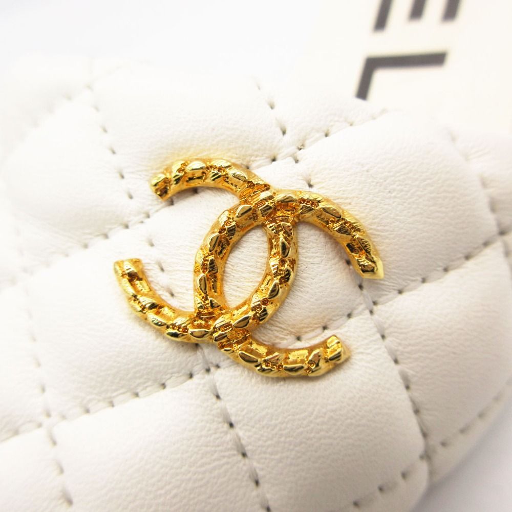 Chanel Mules Quilted Lambskin Leather Sandals CC Gold CC Logo Shoes White — view 8