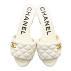 Chanel Mules Quilted Lambskin Leather Sandals CC Gold CC Logo Shoes White — view 5