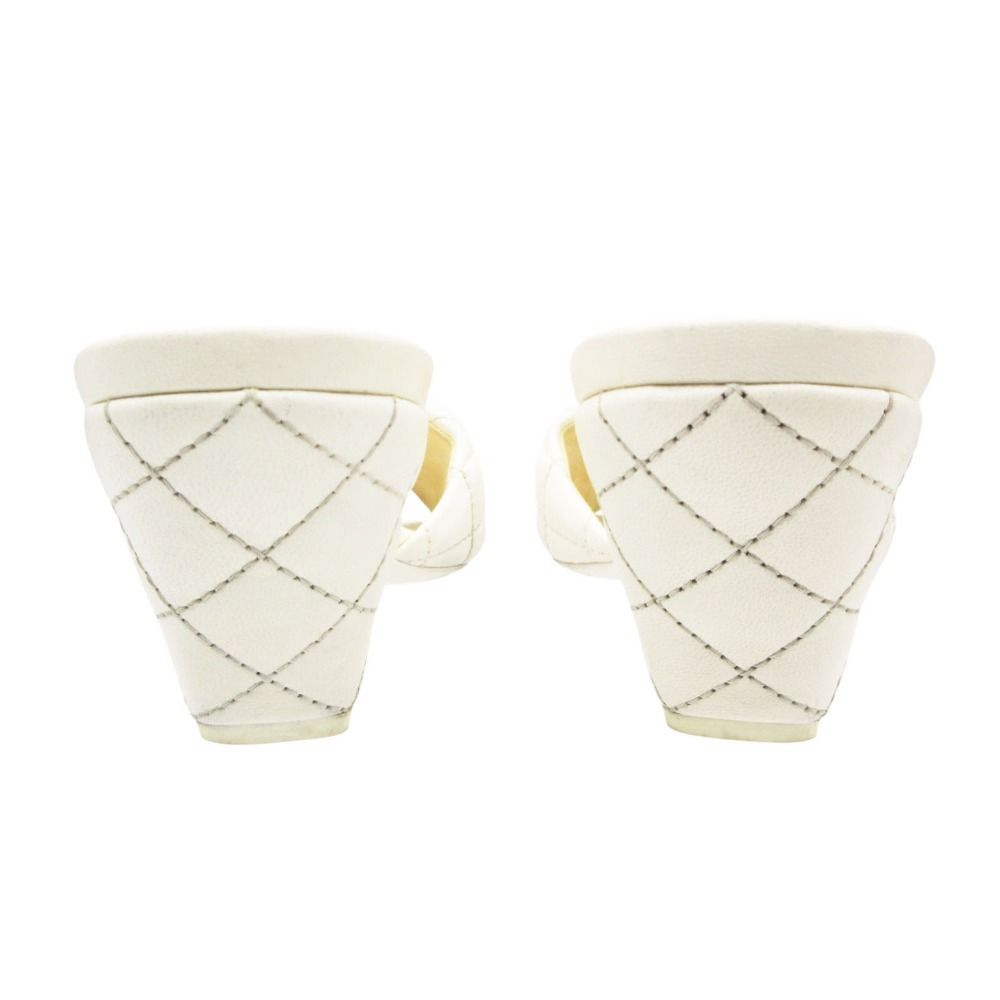 Chanel Mules Quilted Lambskin Leather Sandals CC Gold CC Logo Shoes White — view 6