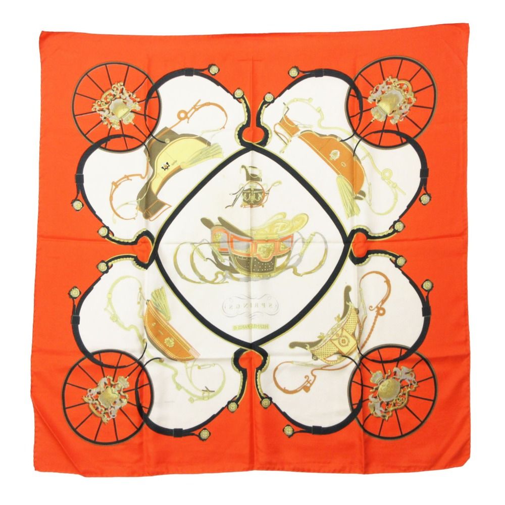 Hermes Vintage Scarf Carre 90 Spring Carriage Pattern Ledoux Orange — view 2