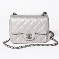 Chanel Mini Quilted 17 S Flap S Chain Shoulder Bag CC Logo Caviar Leather Silver