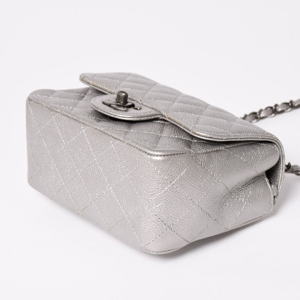 Chanel Mini Quilted 17 S Flap S Chain Shoulder Bag CC Logo Caviar Leather Silver — view 8