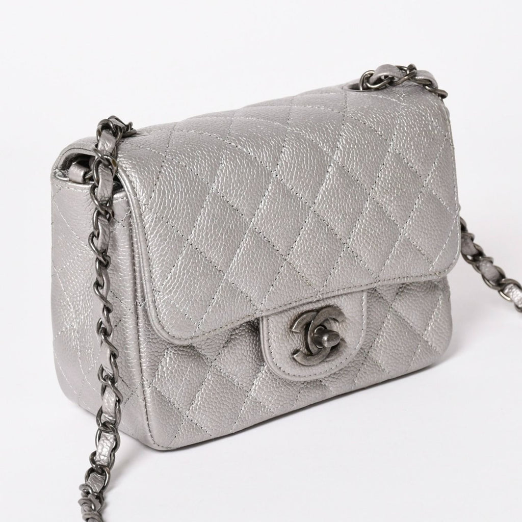 Chanel Mini Quilted 17 S Flap S Chain Shoulder Bag CC Logo Caviar Leather Silver — view 3