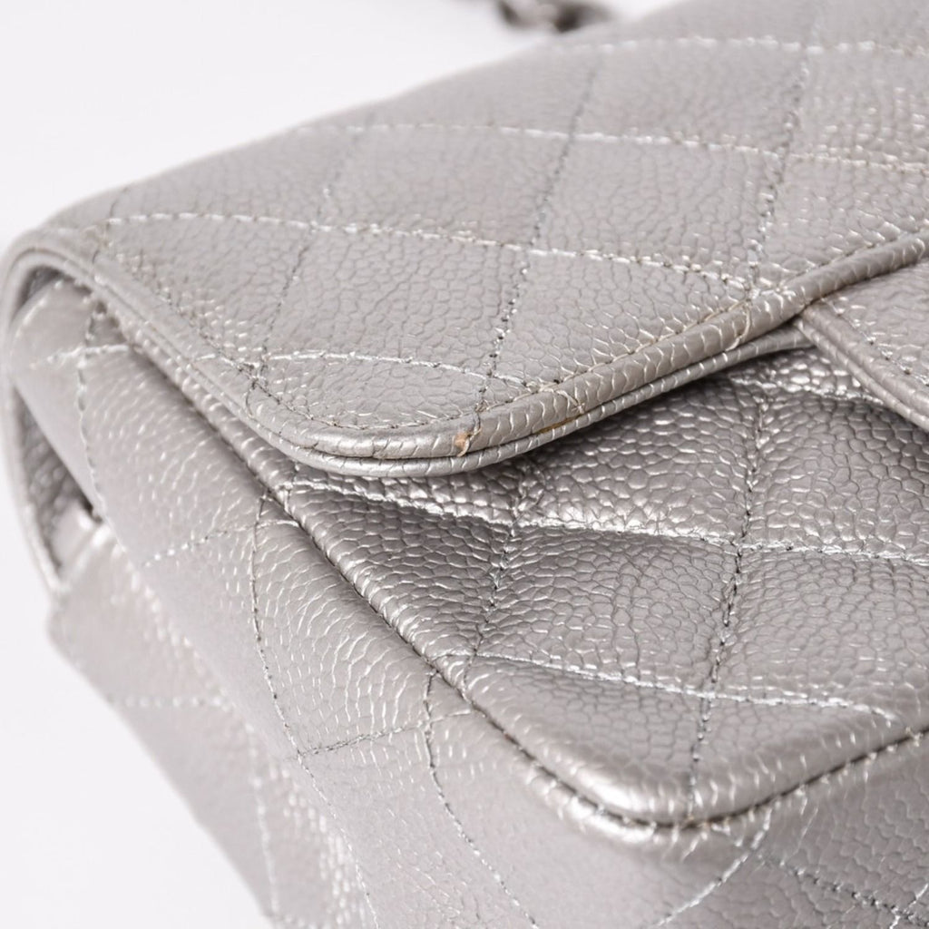 Chanel Mini Quilted 17 S Flap S Chain Shoulder Bag CC Logo Caviar Leather Silver — view 6
