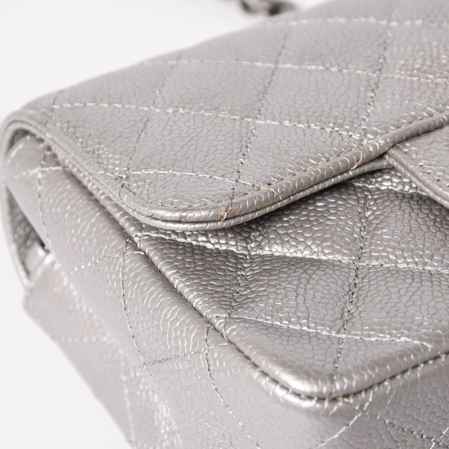 Chanel Mini Quilted 17 S Flap S Chain Shoulder Bag CC Logo Caviar Leather Silver — view 6
