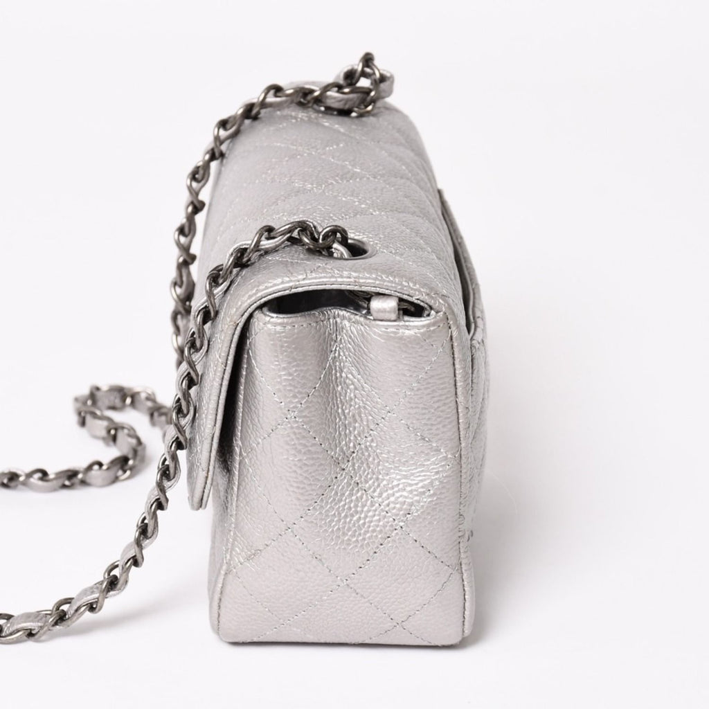 Chanel Mini Quilted 17 S Flap S Chain Shoulder Bag CC Logo Caviar Leather Silver — view 4