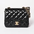 Chanel Mini Quilted 17 S Flap S Chain Shoulder Bag CC Logo Lambskin Black