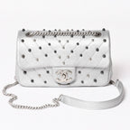 Chanel Chevron Stud Wars Chain Shoulder Bag CC Logo Calfskin Silver