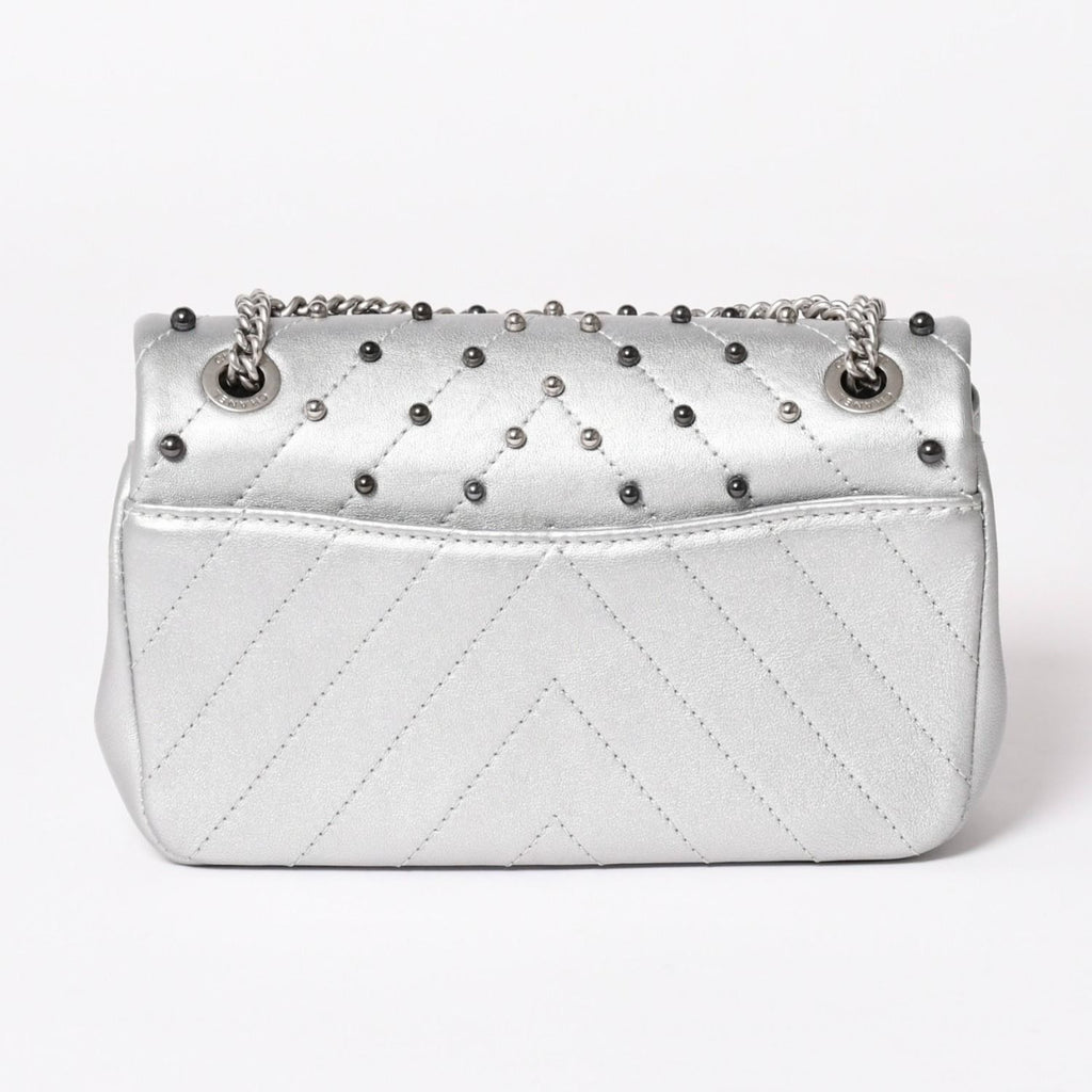 Chanel Chevron Stud Wars Chain Shoulder Bag CC Logo Calfskin Silver — view 2