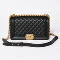 Chanel Boy 25 Medium Chain Shoulder Bag CC Logo Caviar Leather Black