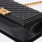 Chanel Boy 25 Medium Chain Shoulder Bag CC Logo Caviar Leather Black — view 8