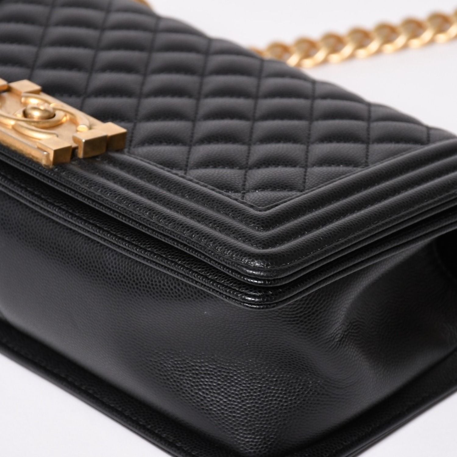 Chanel Boy 25 Medium Chain Shoulder Bag CC Logo Caviar Leather Black — view 8