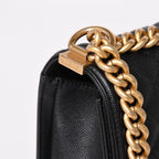 Chanel Boy 25 Medium Chain Shoulder Bag CC Logo Caviar Leather Black — view 4