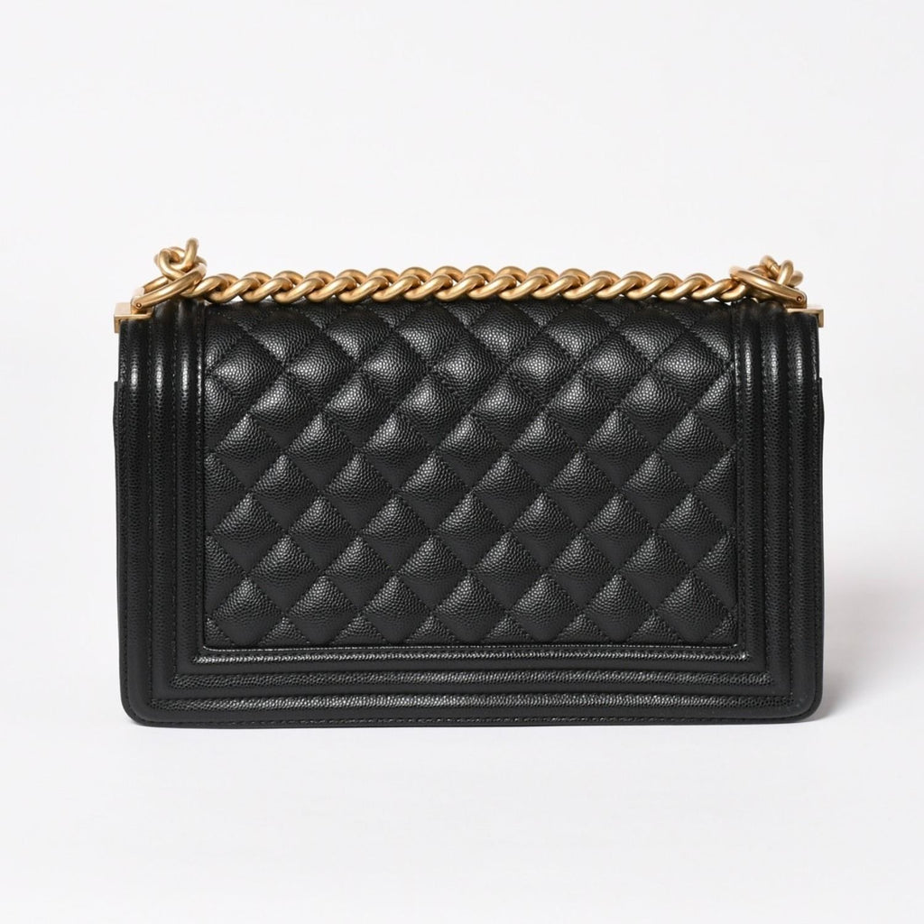 Chanel Boy 25 Medium Chain Shoulder Bag CC Logo Caviar Leather Black — view 2