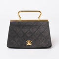 Chanel Top Handle Handbag CC Logo Suede Turnlock Dark Gray Gold