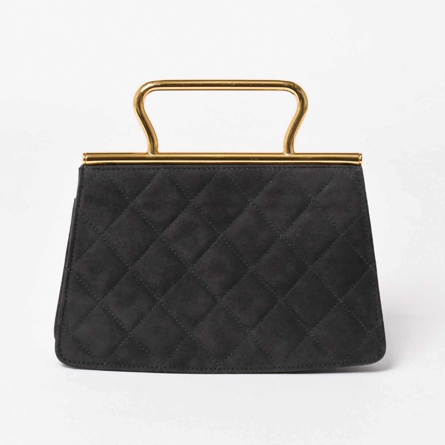 Chanel Top Handle Handbag CC Logo Suede Turnlock Dark Gray Gold — view 2