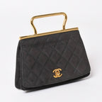 Chanel Top Handle Handbag CC Logo Suede Turnlock Dark Gray Gold — view 3
