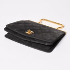 Chanel Top Handle Handbag CC Logo Suede Turnlock Dark Gray Gold — view 4