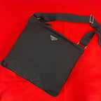 Prada Triangle Logo Plate Tessuto Nylon Shoulder Bag Cross Black