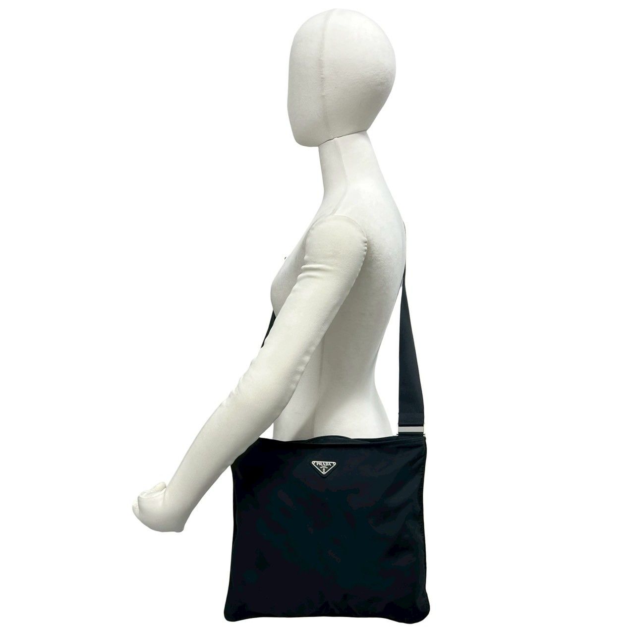 Prada Triangle Logo Plate Tessuto Nylon Shoulder Bag Cross Black — view 2