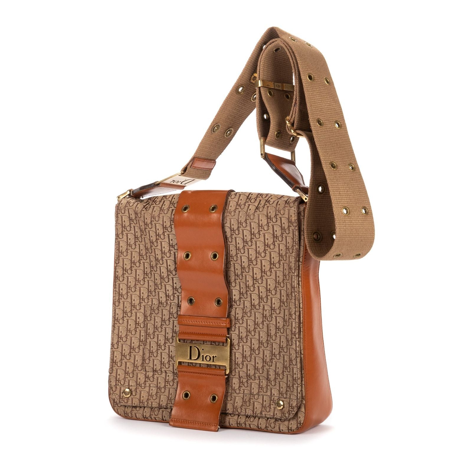 Dior Star Chain Crossbody Brown Beige Trotter Pattern Canvas — view 2