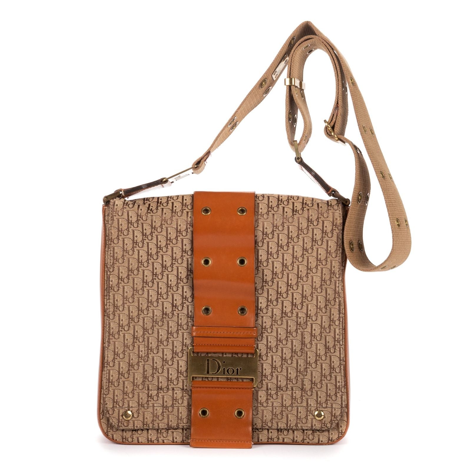 Dior Star Chain Crossbody Brown Beige Trotter Pattern Canvas